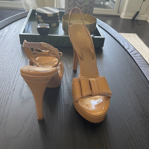 Valentino Patent Leather Bow Accents High Heel Pump Sandals with Ankle Straps - Picture 3 of 5